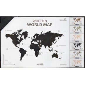Деревянная карта мира одноуровневая. Цвет Black. Размер XXL